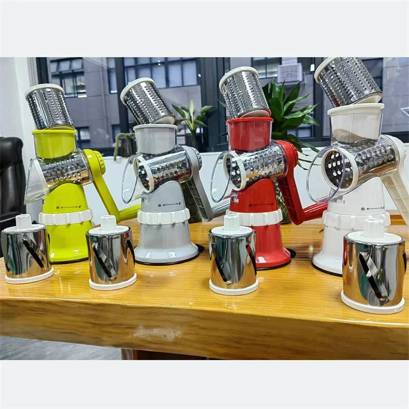 Rallador y rebanador de verduras con tambor giratorio 4 en 1