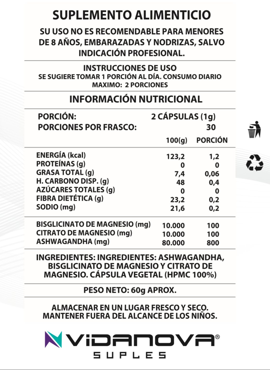 Suplemento Ashwagandha + Magnesio – Energía y Ánimo – Siéntete activo y motivado en solo 2 semanas