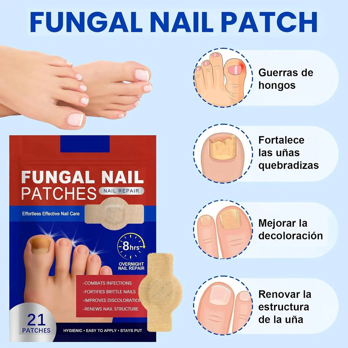 Parches ANTI-HONGO - combate hongos, aclara y refuerza tus uñas