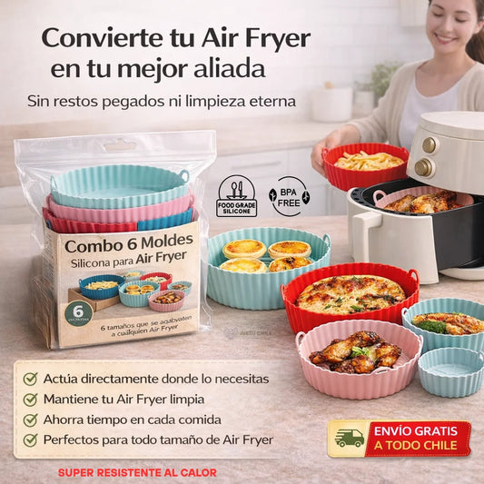 Combo 6 Moldes para Air Fryer - Cocina sin ensuciar y ahorra tiempo todos los días