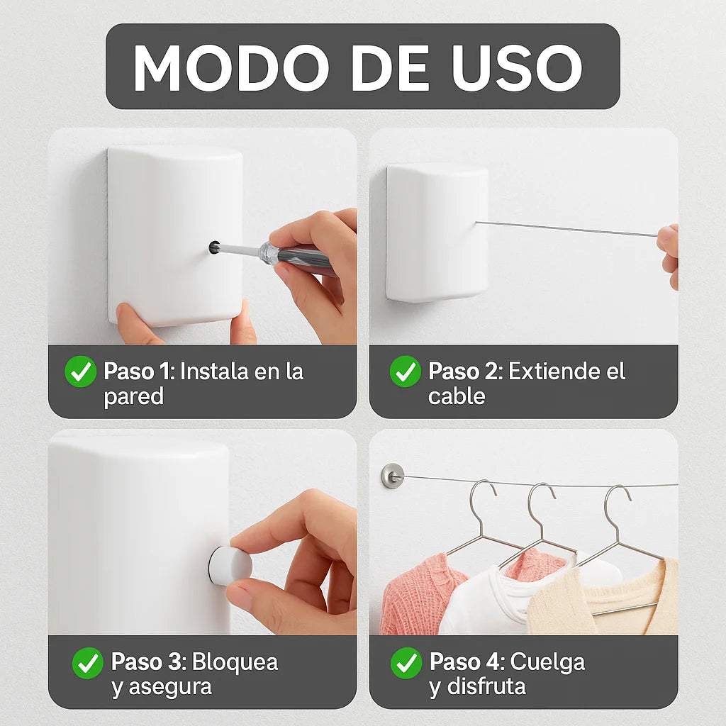 Tendedero Retráctil Premium – Ahorro de Espacio – Ropa seca y ordenada sin esfuerzo cada día