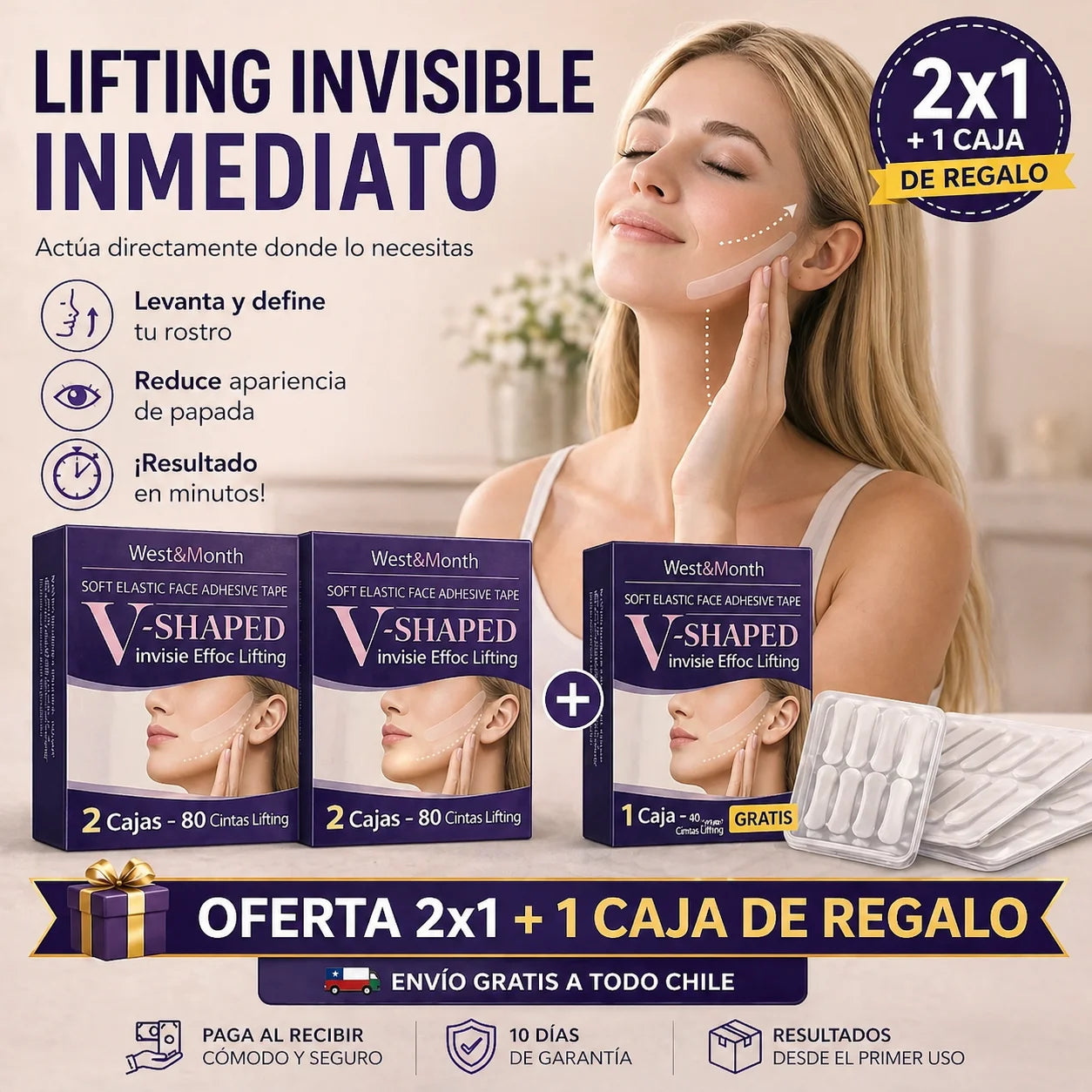 LIFTING INVISIBLE INMEDIATO - Anti-Arrugas - Levanta y define tu rostro