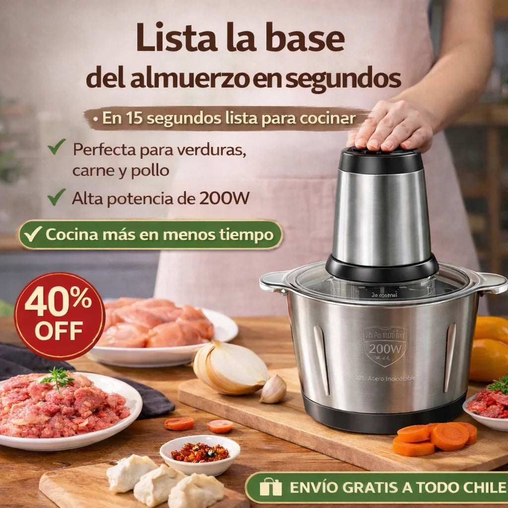 Picadora Eléctrica 2L - Pica verduras y carnes en segundos
