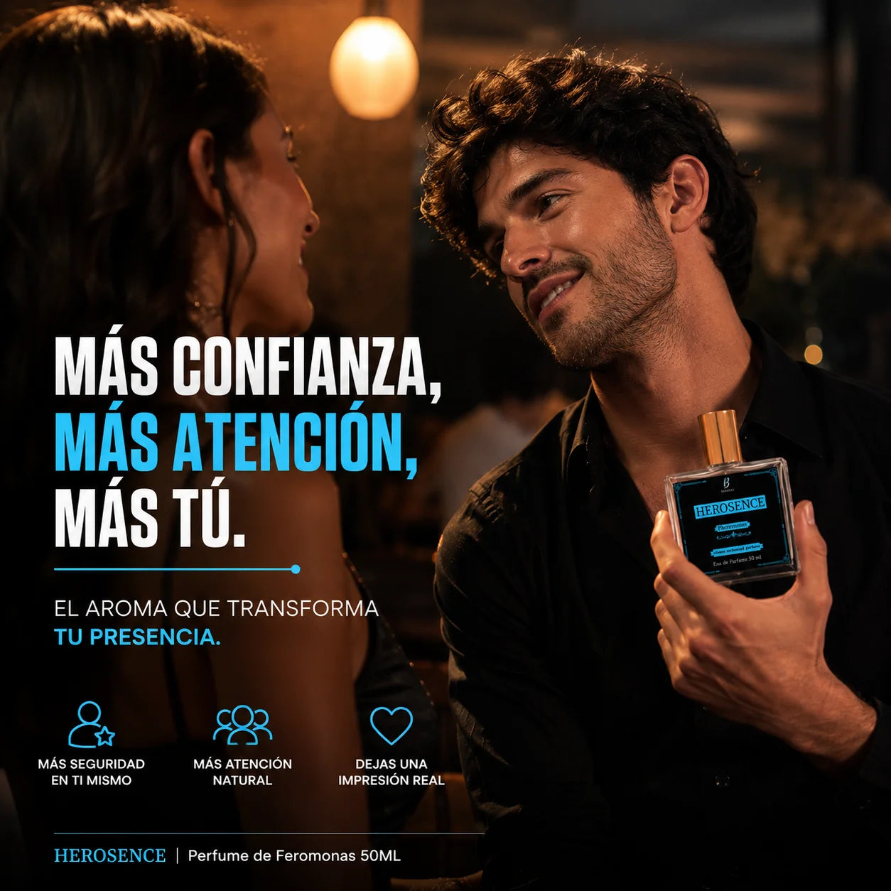 HEROSENCE Noir - Fragancia con Feromonas para Hombre – Presencia irresistible