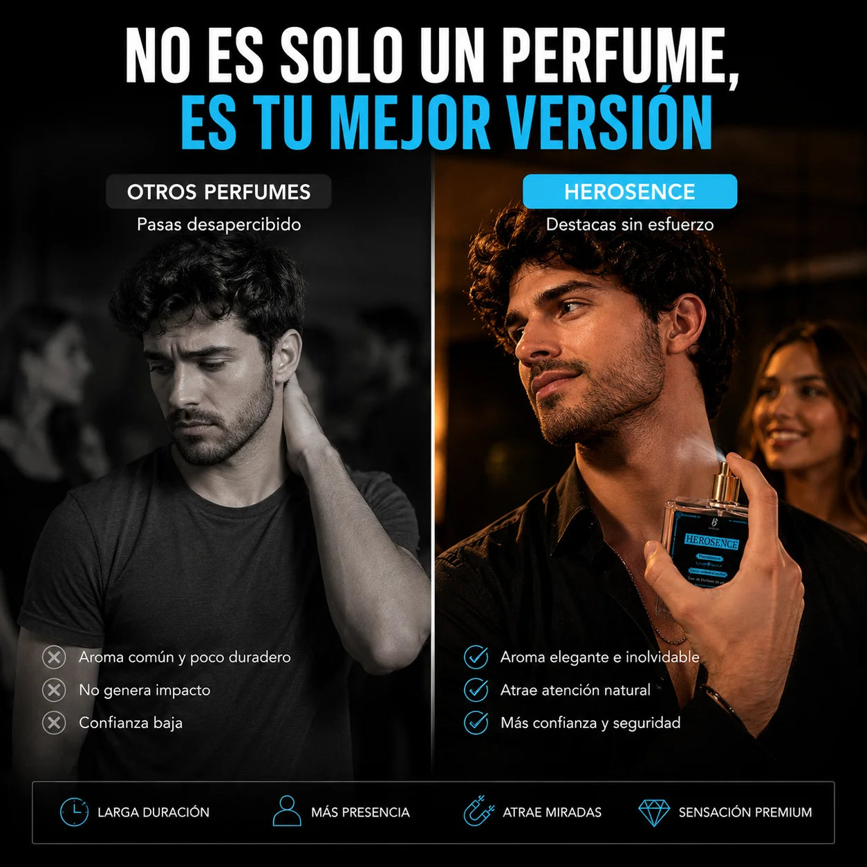 HEROSENCE Noir - Fragancia con Feromonas para Hombre – Presencia irresistible