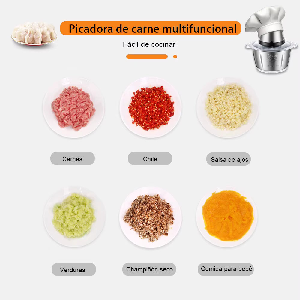 Picadora Eléctrica 2L - Pica verduras y carnes en segundos