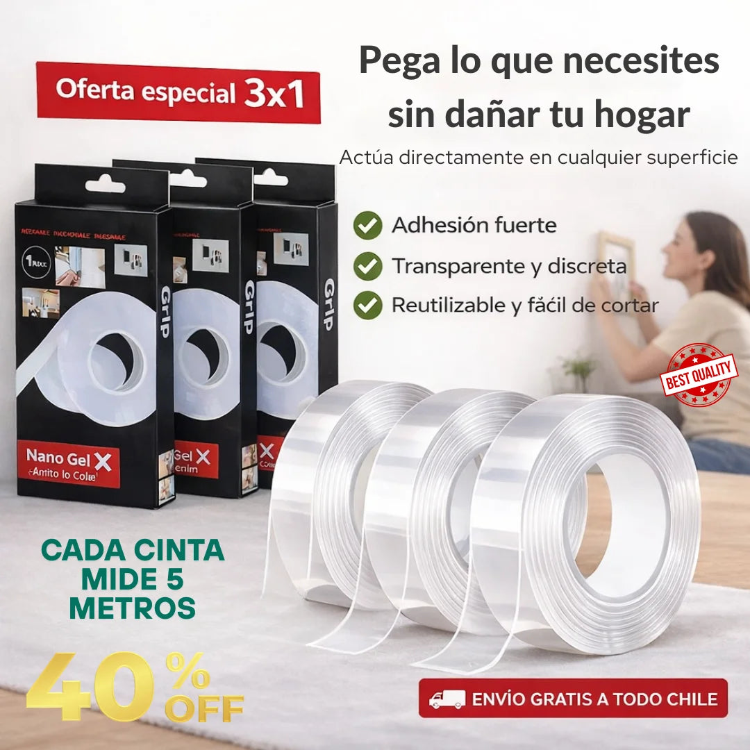 Adiós Clavos y Tornillos — Cinta Nano Reutilizable y Transparente