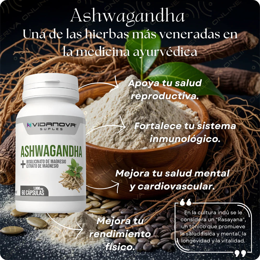 Suplemento Ashwagandha + Magnesio – Energía y Ánimo – Siéntete activo y motivado en solo 2 semanas
