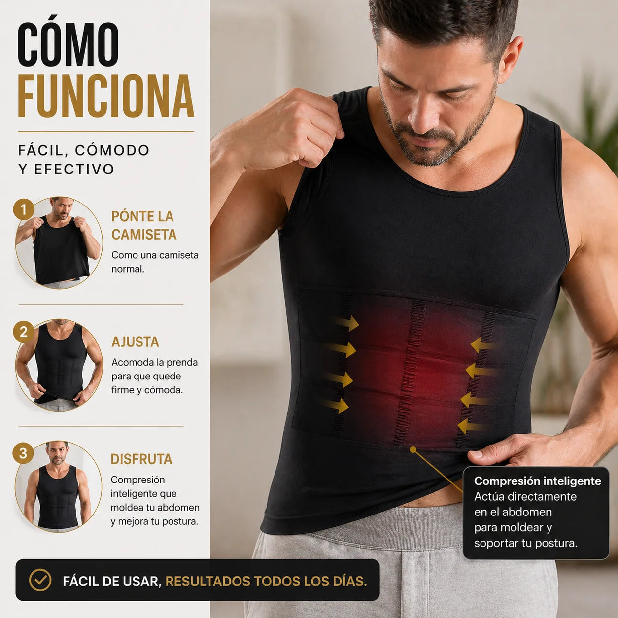 Camiseta Moldeadora Hombre - Abdomen Plano al Instante