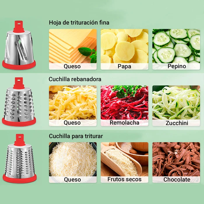 Rallador y rebanador de verduras con tambor giratorio 4 en 1