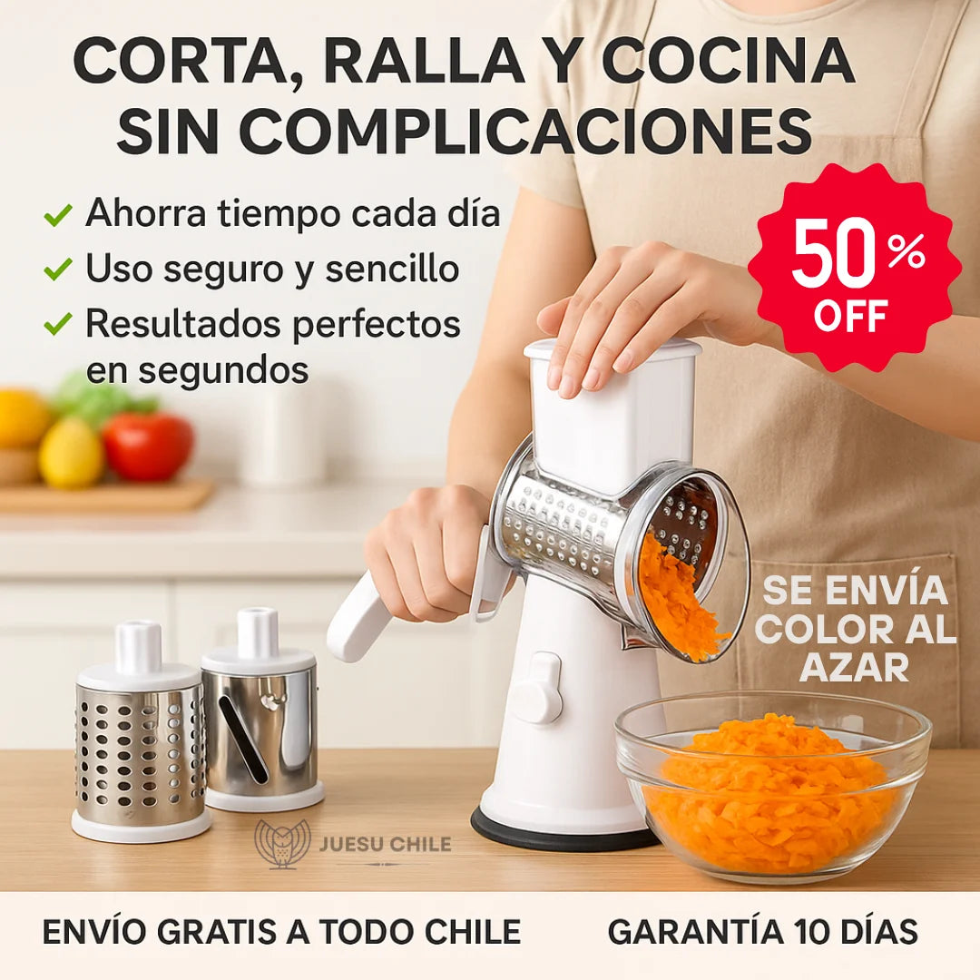 Rallador y rebanador de verduras con tambor giratorio 4 en 1